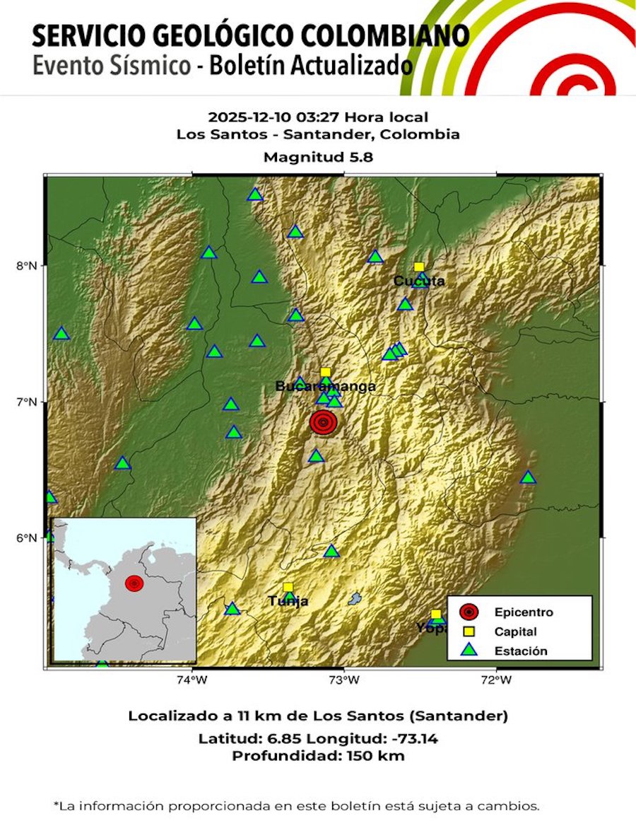Fuerte temblor en Colombia: un sismo de 5.8 se sintió en varias regiones del país