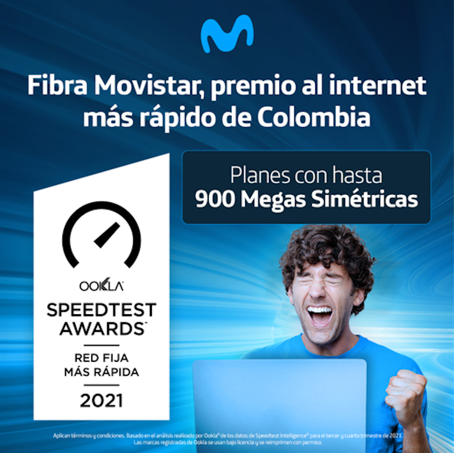 Movistar Colombia a través de la fibra óptica brinda el internet más rápido según Ookla.